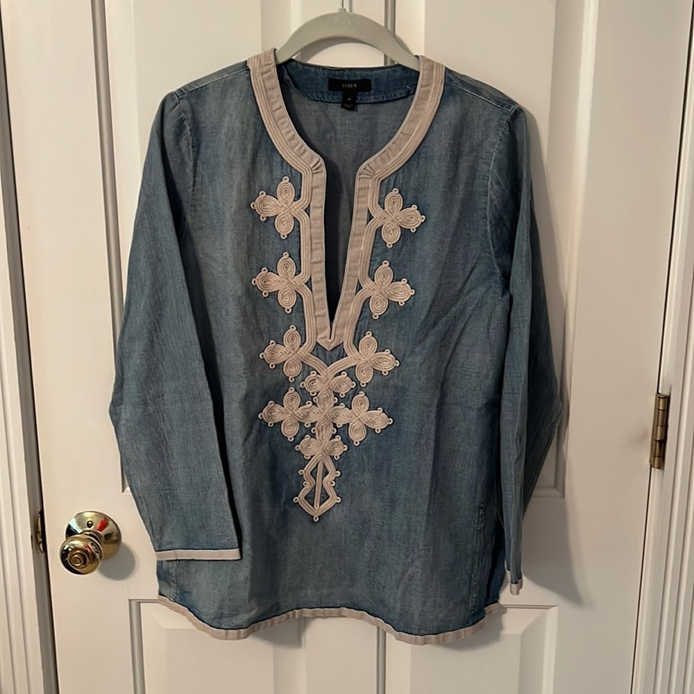 J.Crew Embroidered Denim Tunic shirt, size 4
